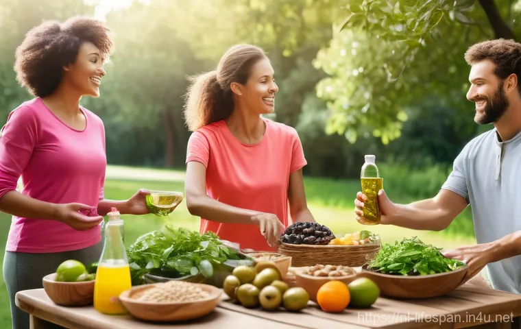 평균수명과 생명 연장 기술 - **Prompt:** An uplifting and serene image representing a balanced and healthy lifestyle. The scene i...