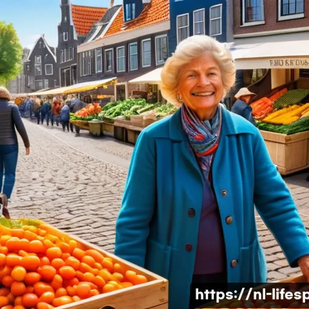 균형 잡힌 식단과 평균수명 - A vibrant, colorful Dutch farmer’s market stall overflowing with fresh vegetables and fruits arrange...